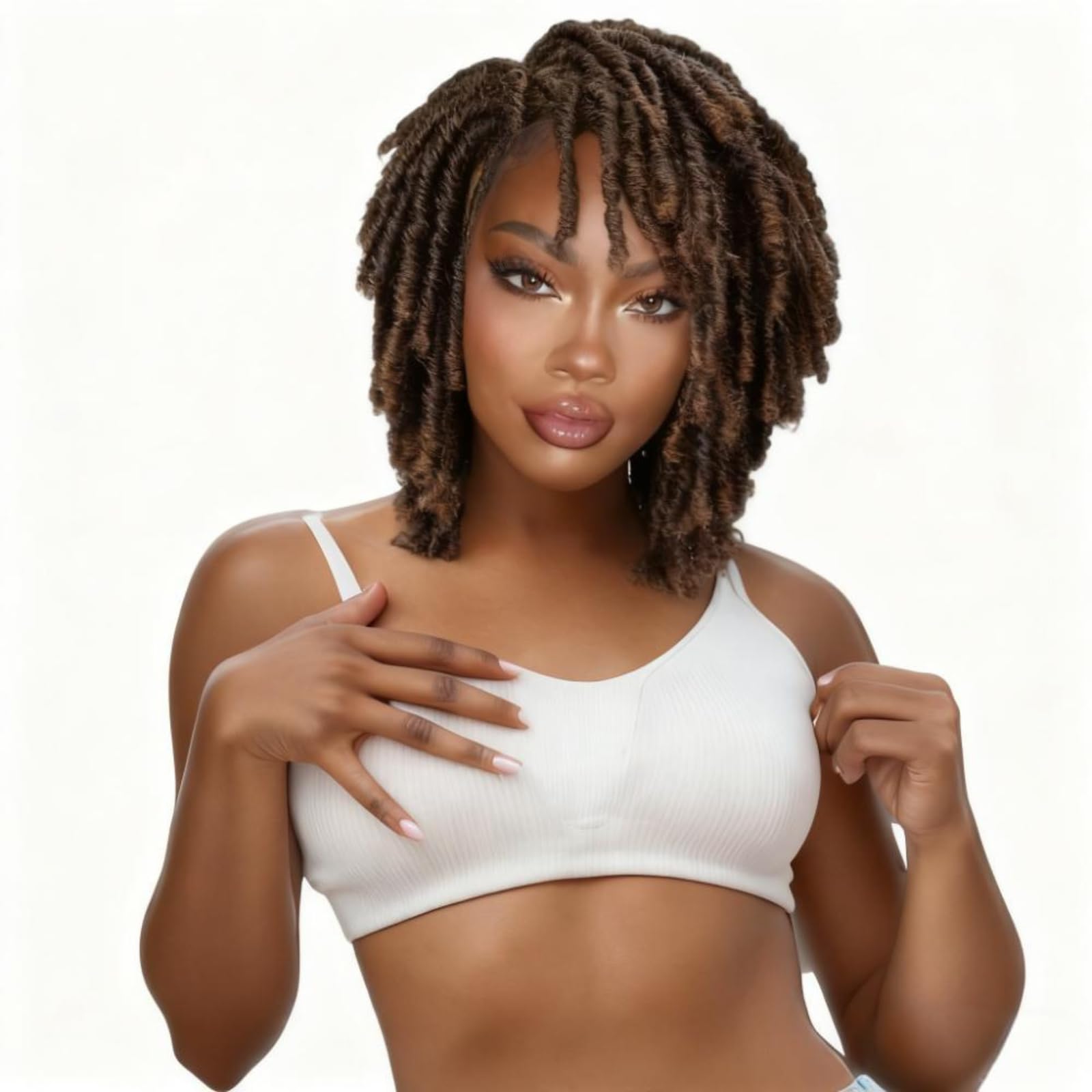 BECUS Perruque Dreadlock Femme Afro Synthétique Marron Style Naturel Usage Quotidien Fêtes