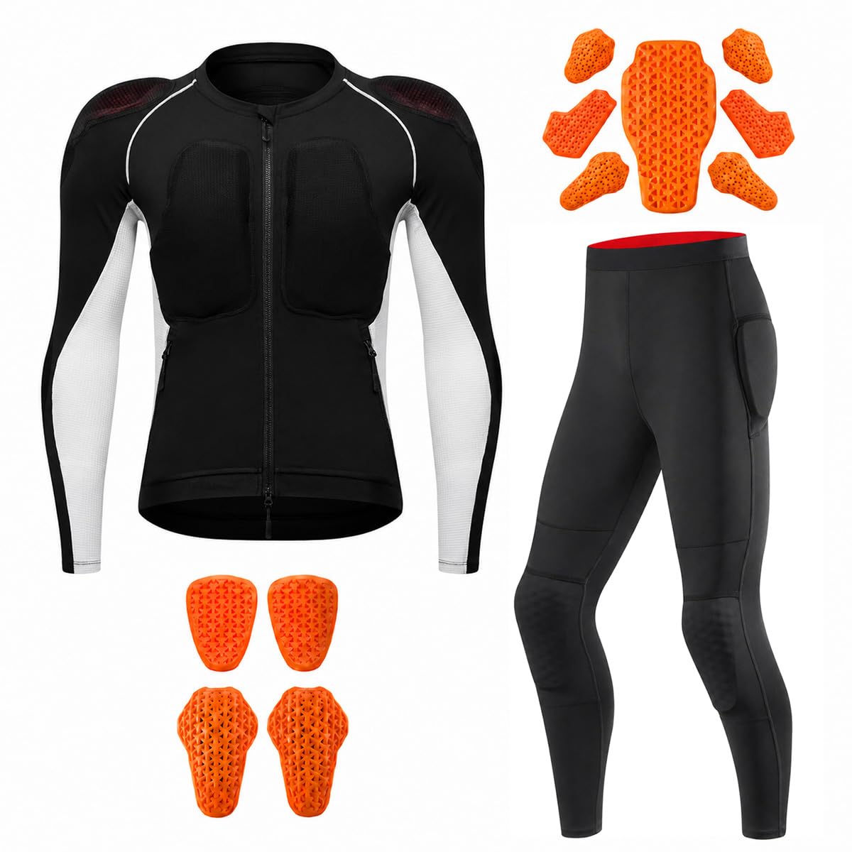 Conjunto moto hombre con chaqueta y pantalón, protecciones CE extraíbles, equipamiento protector transpirable con pantalones stretch para turismo, rutas y uso diario(Size:XXXL,Color:White Black1)