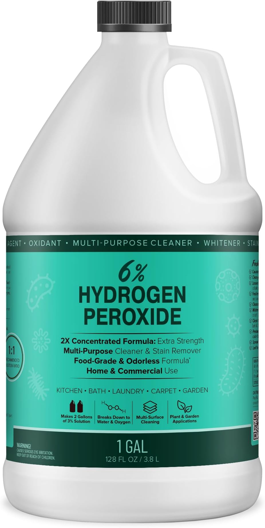 MAXTITE 6% Hydrogen Peroxide Solution - 1 Gallon (Food-Grade H2O2 & Water!) - Natural Cleaning Solution for Kitchen, Bath, Laundry & More - HDPE Jug w/Child-Safe Cap Made in USA