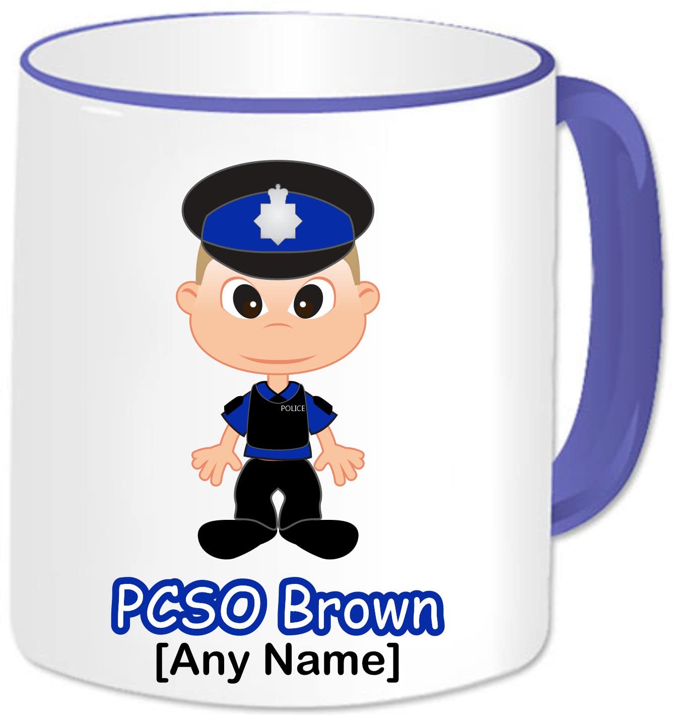PCSO Gift - Personalised PCSO Mug - Male Police Community Support Officer Policeman Novelty Christmas Birthday Presents Idea (Short Blonde) (Blue Handle)