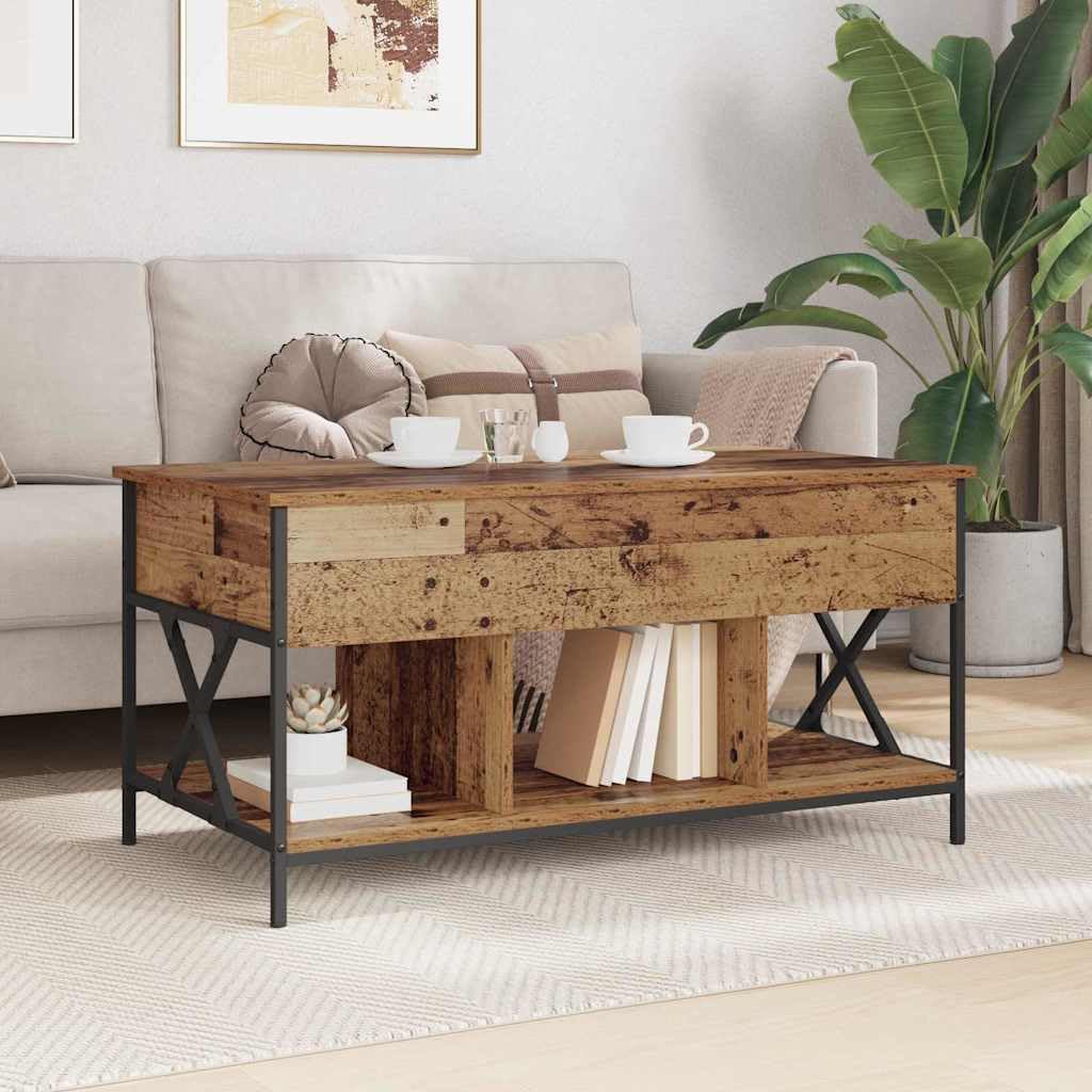 Tavolino da salotto in legno anticato, 100 x 55 x 49,5 cm, in legno