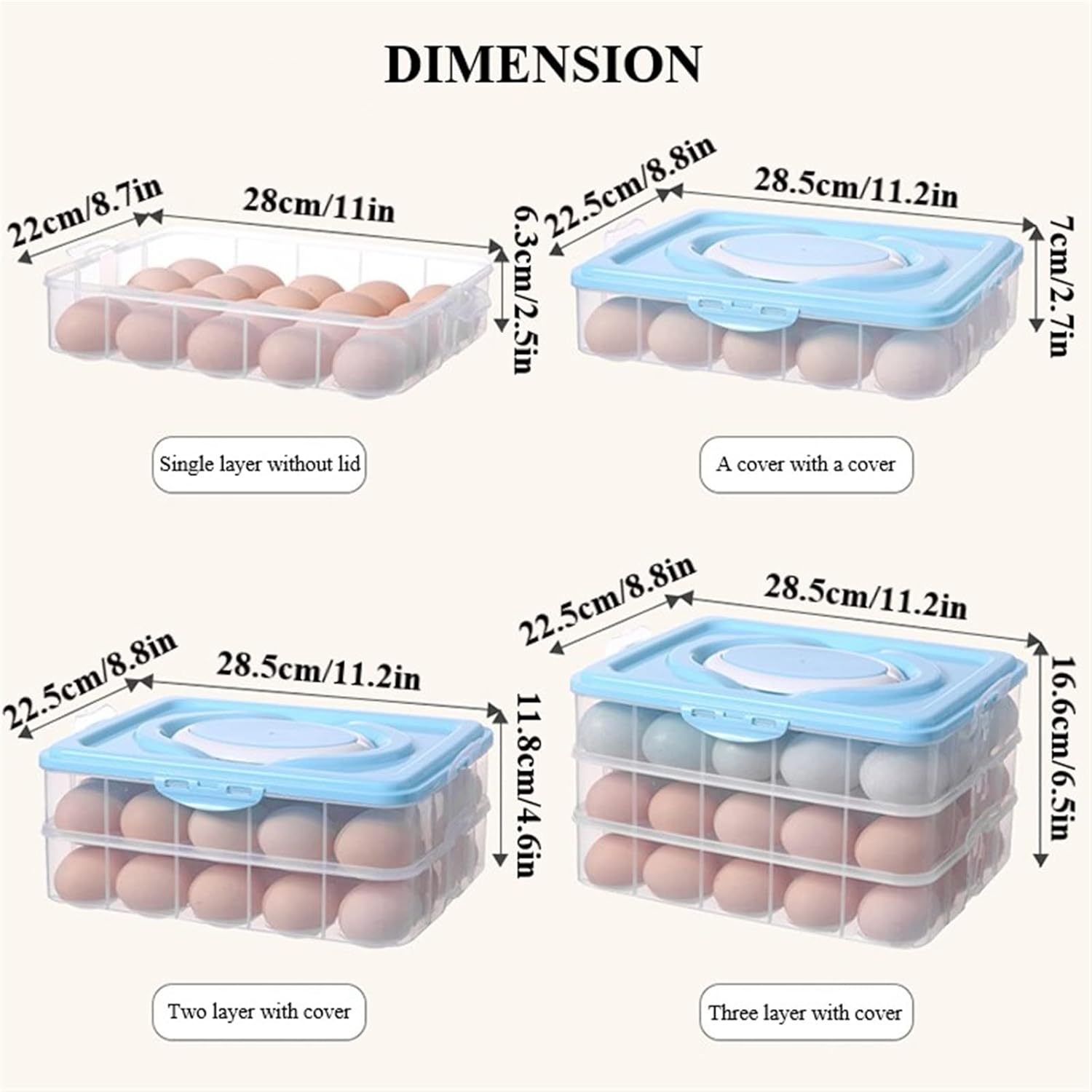 Egg Container for Refrigerator, Egg Holder for Refrigerator, 20 Grids Each Layer Egg Storage, Multi-Layer Chicken or Duck's Egg Organizer for Refrigerator (Color : Blue, Size : 3 Lay