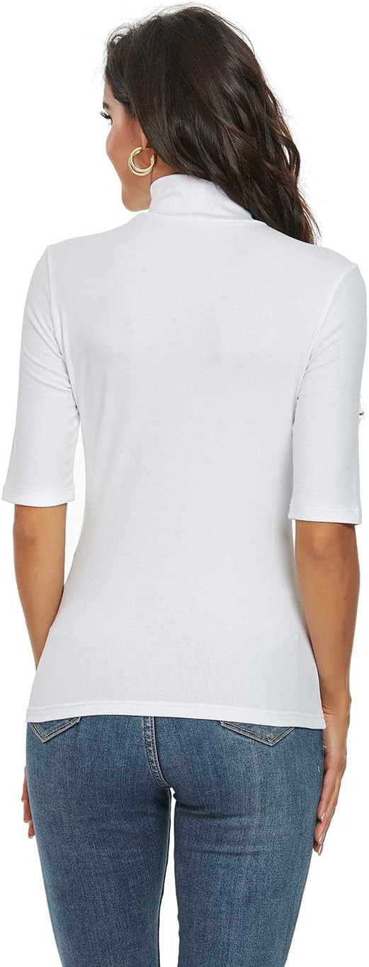 Womens Short Sleeve Mock Turtleneck Business Casual Tops Slim Fitted Plain Tee Shirts Size S-XL - Image 3