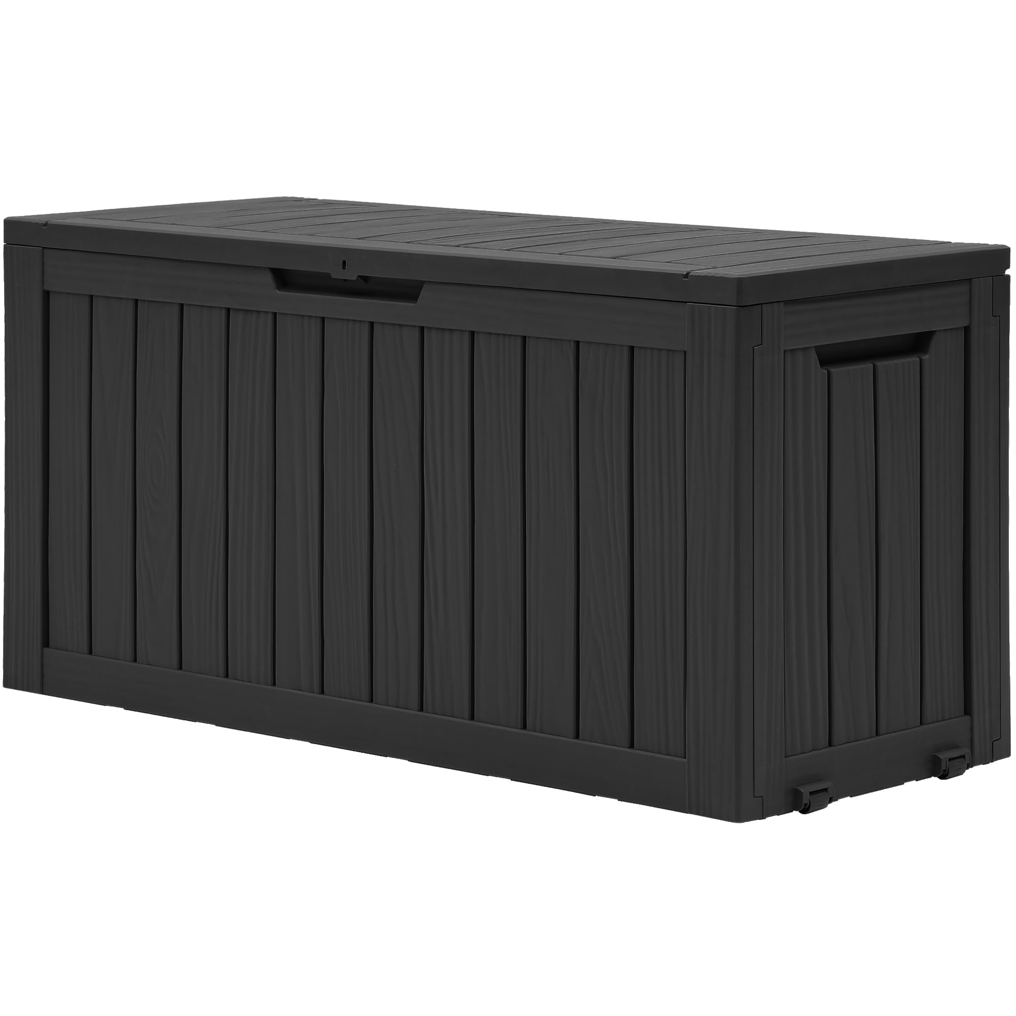 DWVO 270L Outdoor Resin Deck Box with Wheels, Waterproof Garden Storage Box for Patio Cushions, Sports Gear & Garden Tools, Lockable, Black