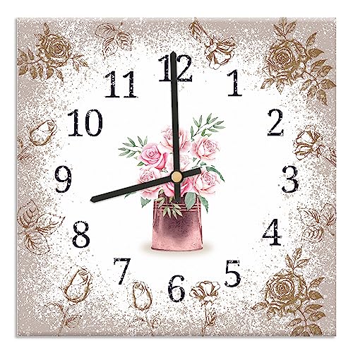 Orologio da parete ricoperto con carta stampata Adatto per soggiorno cucina ufficio Meccanismo silenzioso. Rose Shabby