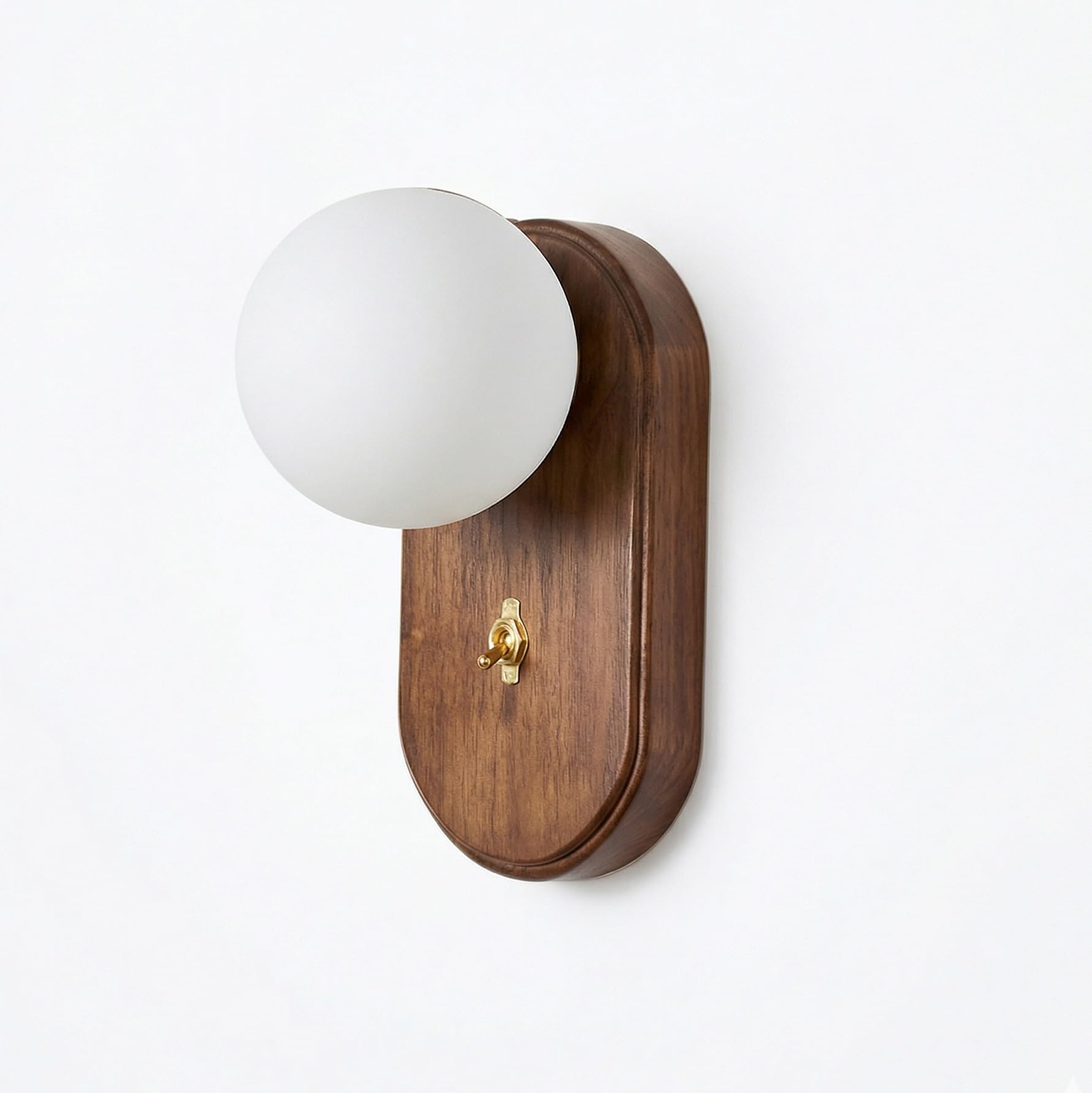 NHPJFDC Modern Wood Wall Sconce Lighting, Nordic Round Glass Globe Wall Light Fixture, Mid-Century Solid Wood Sconce, Minimalist Indoor Wall Lamp for Bedroom Bedside Living Room Hallway Decor
