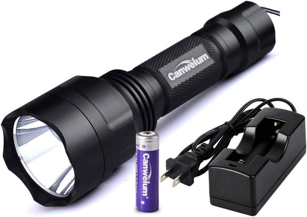 Super-Bright Cree LED Torch, Rechargeable LED Torch Flashlight, Tactical LED Torch Light - Certified by CE (A Complete Set of Torch, 18650 Battery and Charger)