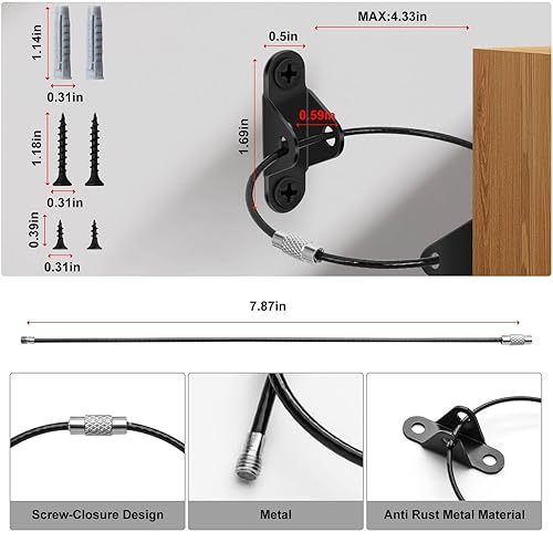 Miniatura 6 de 10 anclajes de muebles prueba de bebé correas de metal para muebles de bebé protección para mascotas niñosbebés anclaje de pared de seguridad para