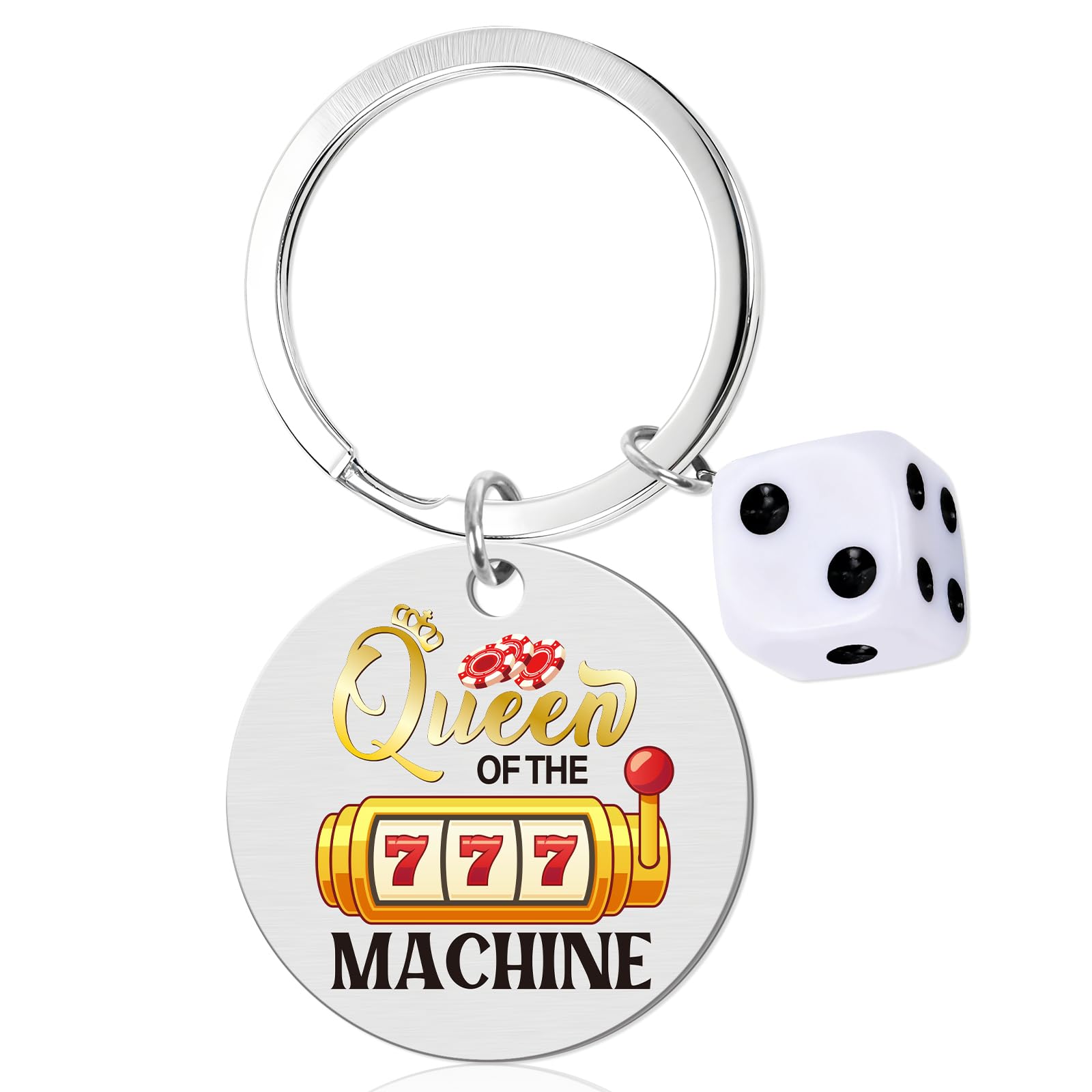 Casino Gambling Gift Keychain - Casino Lovers Gifts, Lucky Queen of the Slot Machine Keychain for Women Gamblers Games Player Grandma Mom Friends Coworker Christmas Retirement Present