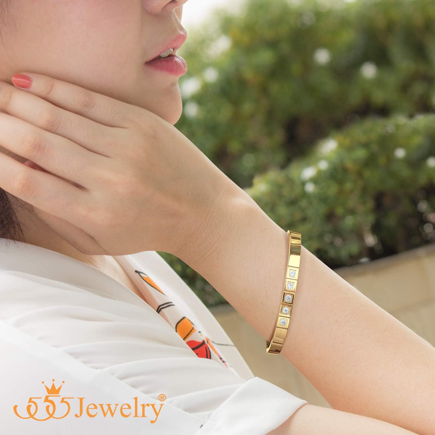 555Jewelry Stainless Steel CZ Cuff Hinged Bangle Bracelet for Men & Women - Image 2