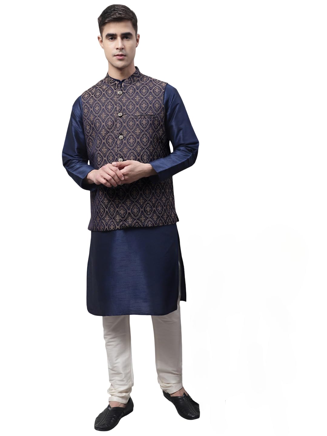 Woven Design Nehru Jacket (Brown, M)-image-8
