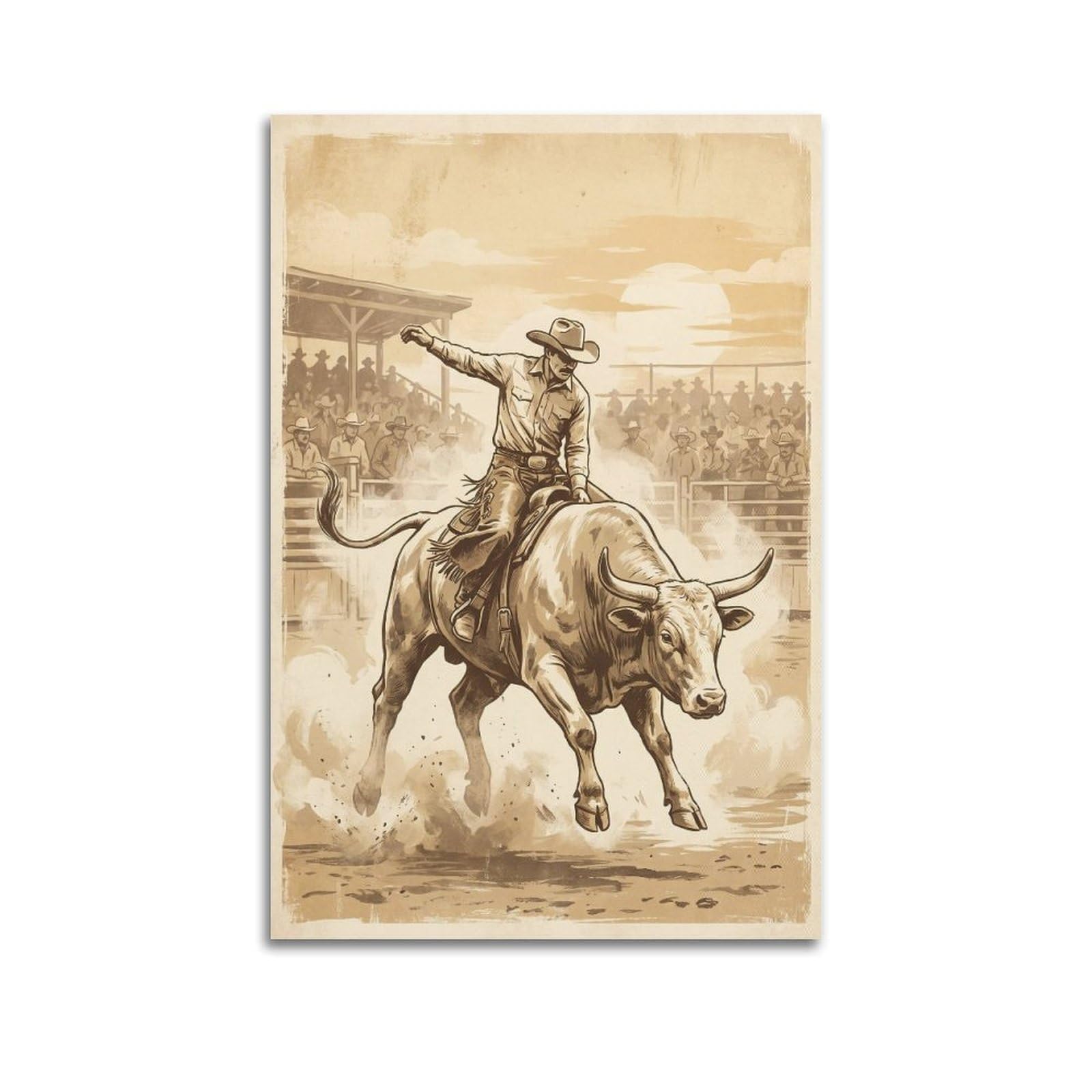 XKUGA Old West Cowboy Bull Riding Poster Rodeo Ranch Heritage Modern Decorative Canvas Prints - Ideal Wall Art for Family, Man Cave, Game Room, Boys & Girls Bedroom 20x30inch(50x75cm)