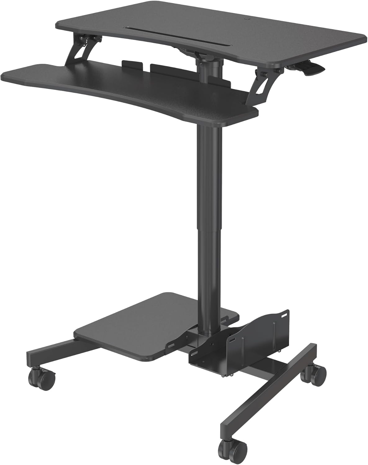 HFTEK Mobile Ergonomic Stand Up Computer Desk Height Adjustable Table Top Adjustable Space for