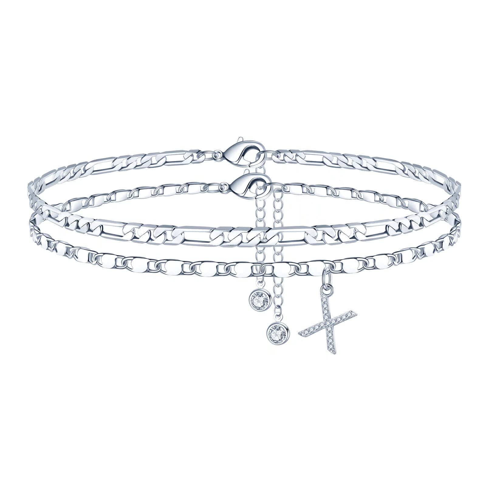 Ursteel Ankle Bracelets for Women, 14K Gold Plated Dainty Layered Chain CZ Initial Anklets Set Summer Jewelry Gifts for Women