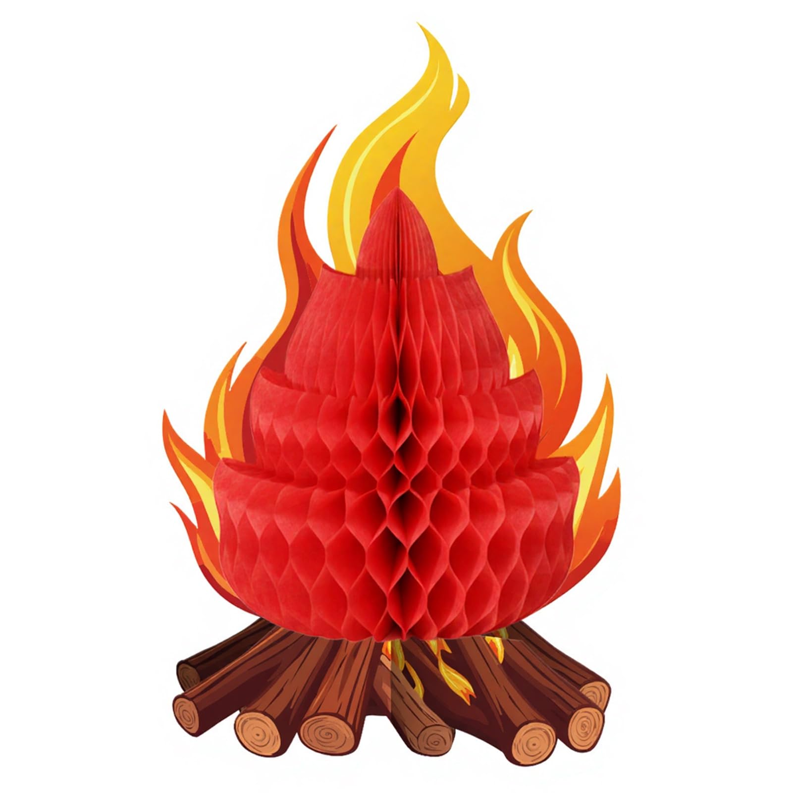 Virelynx Fake Campfire Decoration – 3D Paper Honeycomb Campfire Centerpiece, Artificial Flame Folding Ornament for Camp Party Decor