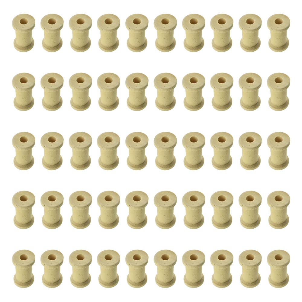 HAHIYO 1Inch 50PCs Natural Wood Spool Unfinished Wooden Empty Thread Spool Smooth Wire Weaving Bobbin Textile Bobbin Wooden Rotatable Spool for Crafts
