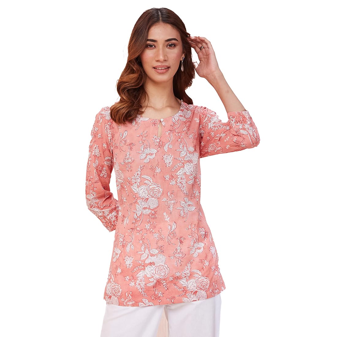 Fabindia Women's Cotton Printed Slim Kurta (1037318Pink_Pink