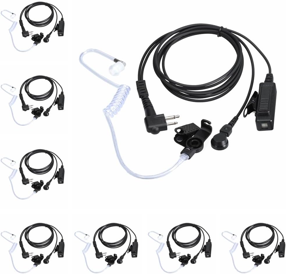 Earpieces for Motorola Walkie Talkies with Mic 2 Pin Acoustic Tube Headset and PPT for CP200 GP2000 XU1100 PRO1150 MU12 (8 Packs)