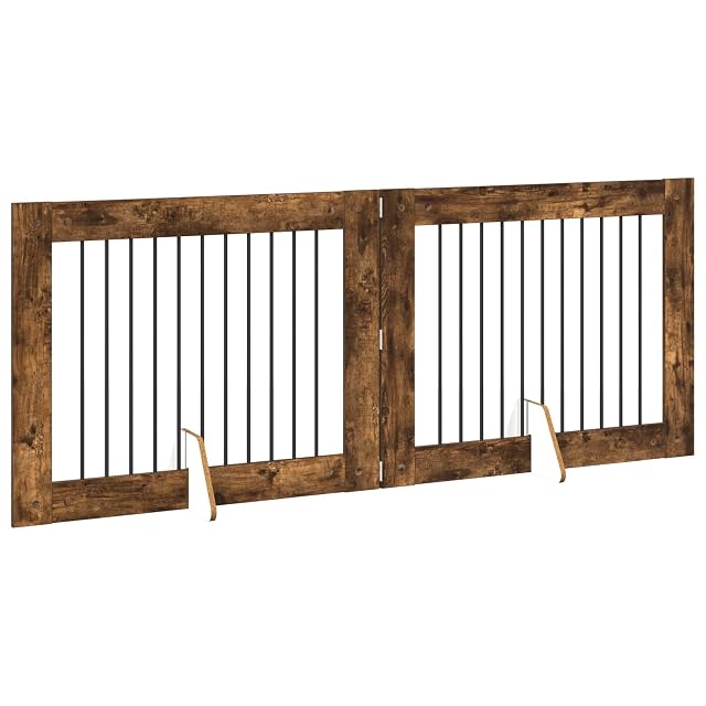 Foto 8 de 8 de vidaXL Puerta para Perros Plegable con Soportes 4 uds. Roble Ahumado