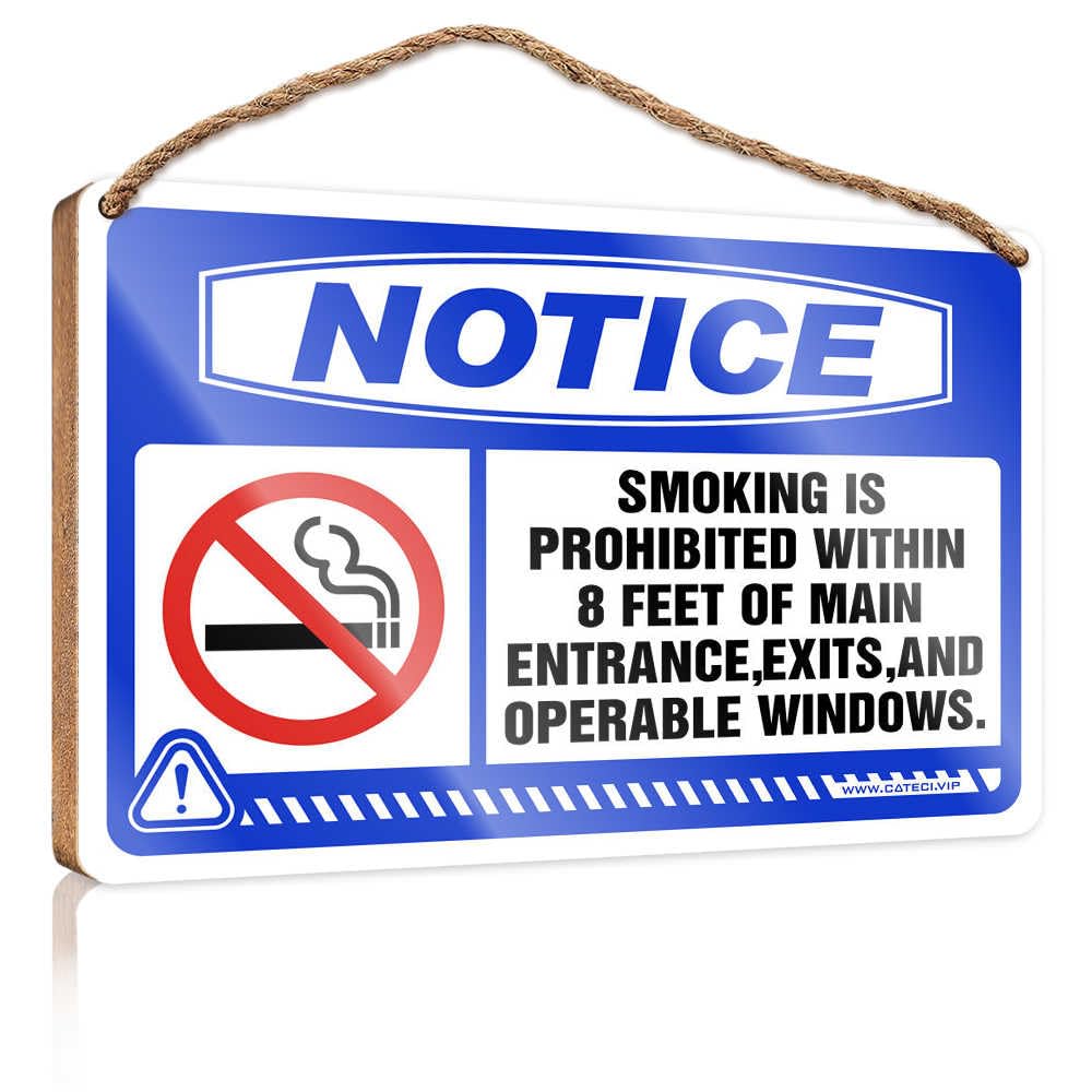HMQW Front Door Decor Notice Smoking Is Prohibited Within 8 Feet Of Main Entrance Wooden Sign Funny Man Cave Signs Lake House Decor(20X30CM)