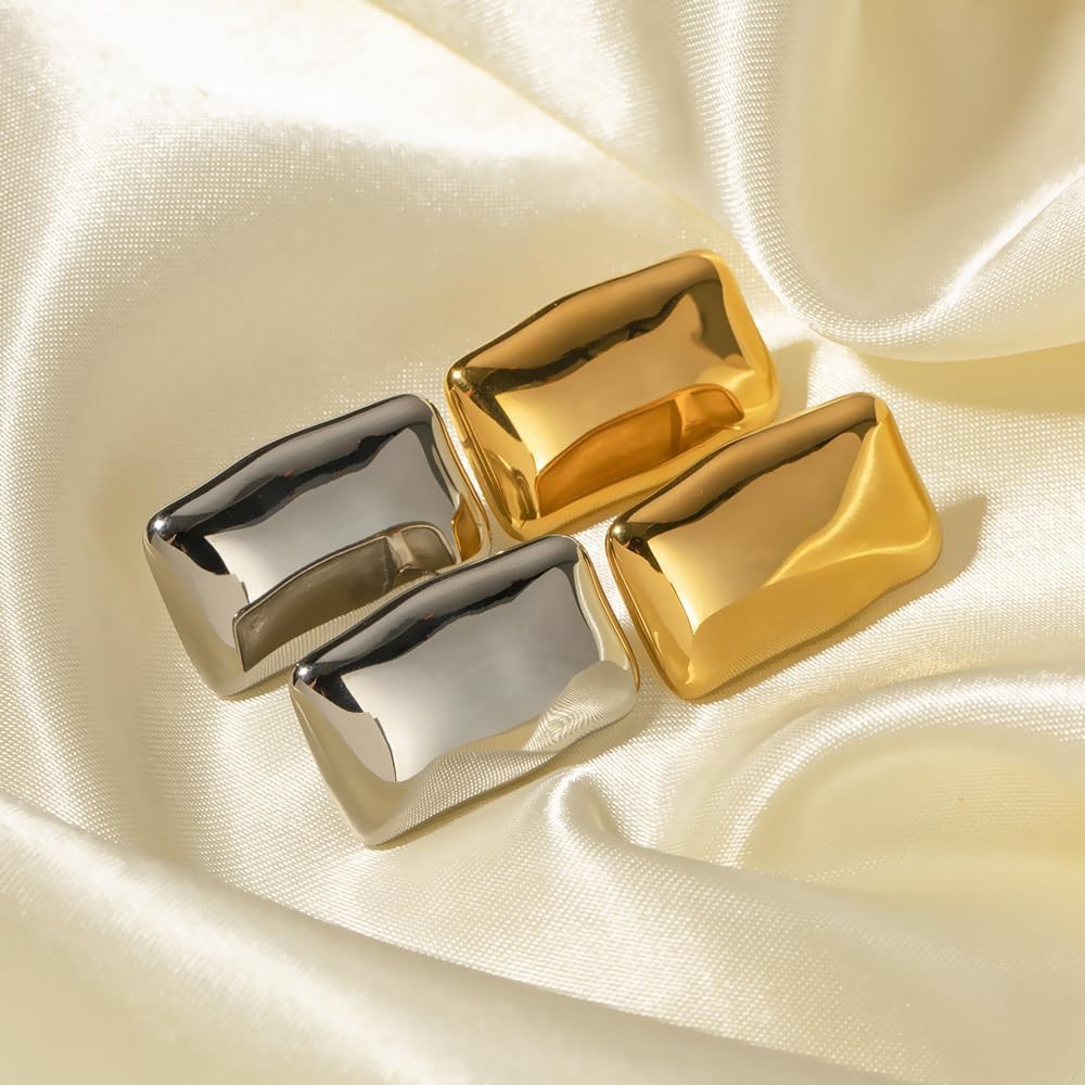 Chunky Rectangle Stud Earrings for Women Statement Earrings Minimalist Earrings Trendy Big Earrings Fashion Jewelry Gift - Image 6