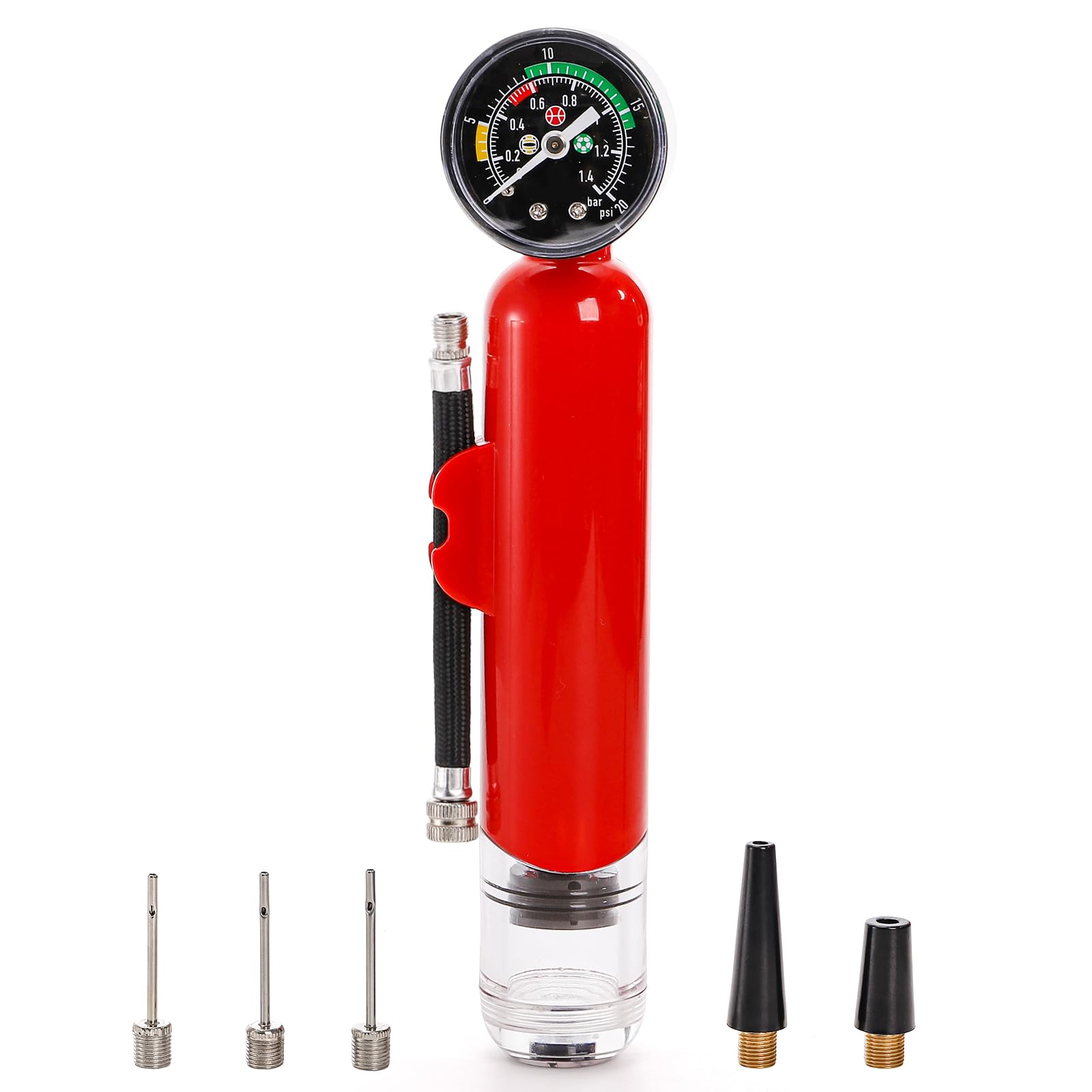 Lawei Ball Pump with Pressure Gauge, Dual Action Sports Ball Compact Pump with Needles and Nozzles, Portable Air Hand Pumps Little Pump for Basketball, Football, Soccer Ball, Rugby, Volleyball, Red-image-41