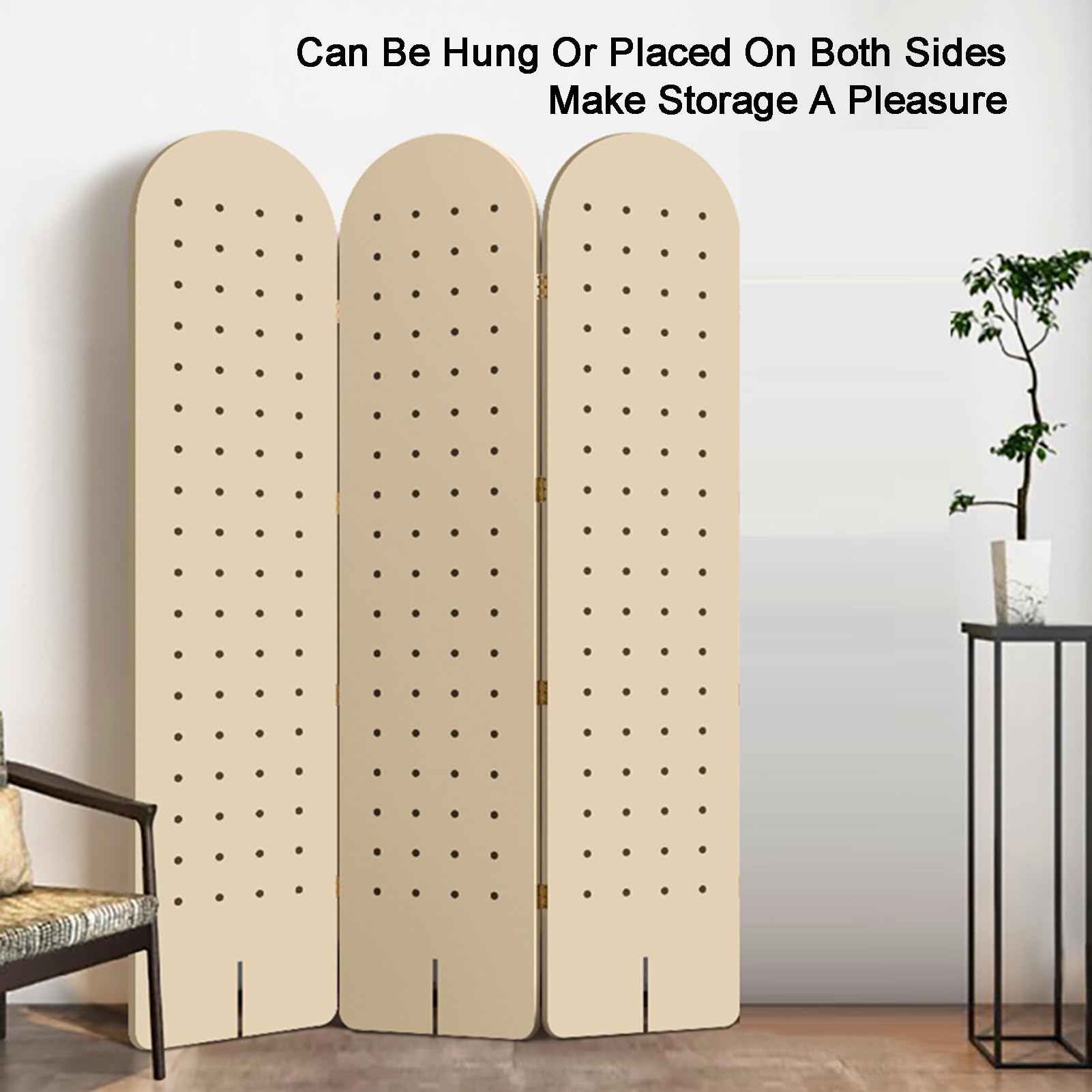 Pegboard-Raumteiler, Faltbarer Pegboard-Trennwandschirm, Sichtschutz, Pegboard-Ausstellungsständer für Juweliergeschäfte, Basare, Schlafzimmer (Stil 2, 3-Panel)
