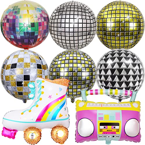 MEZHEN Foil Balloon Disco Party Decoration Balloons Disco Ball Balloons 70s 80s 90s Decoration Birthday Helium Balloon Radio BoomBox Balloon Retro Disco Hip Hop Theme Party