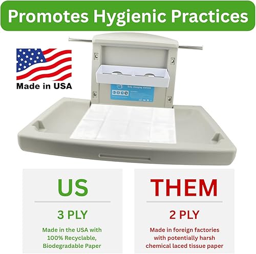 Miniatura 2 de Forros desechables de 3 capas para cambiador de bebés (paquete de 50), fabricados en Estados Unidos, biodegradables, acolchados, ecológicos,