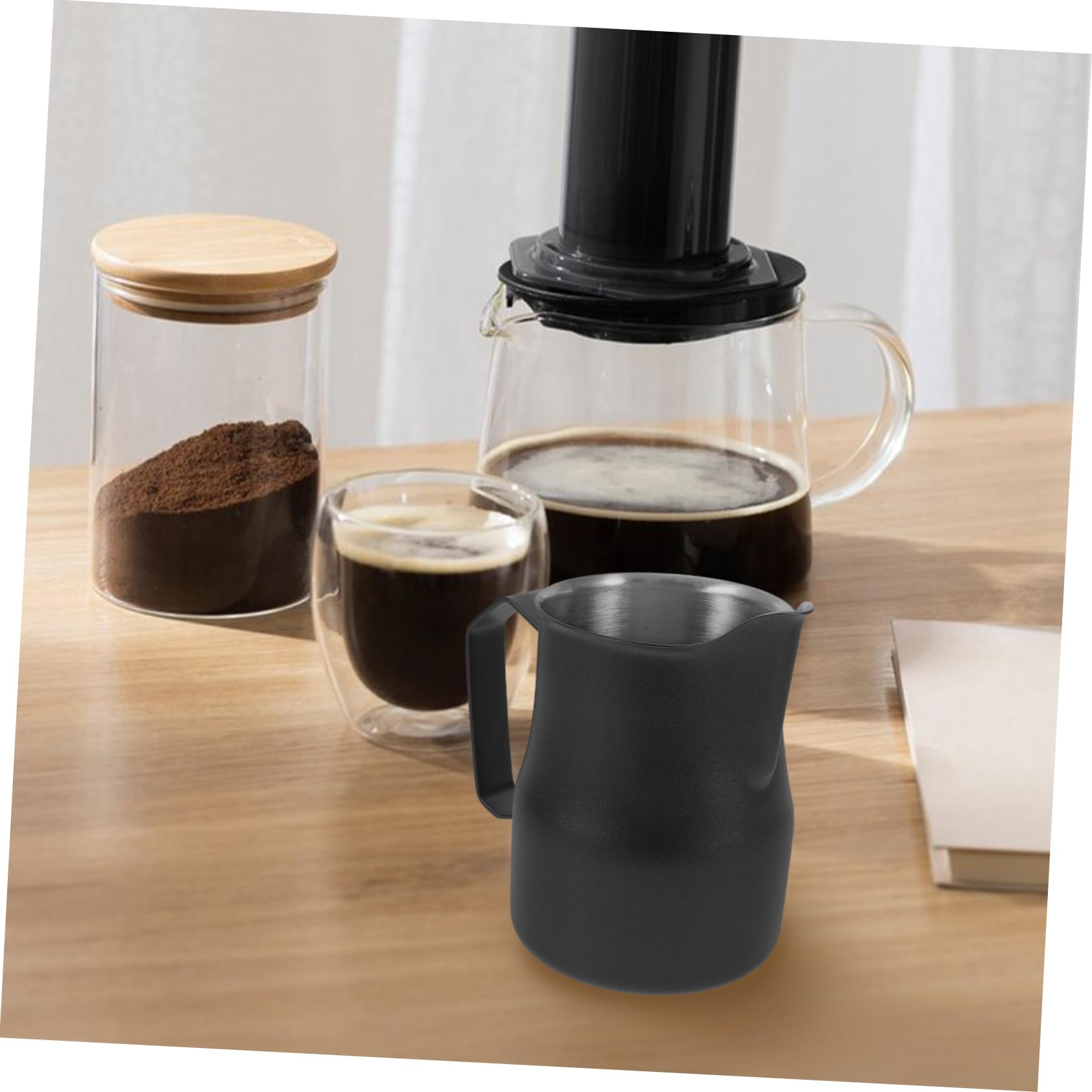Tofficu 5 Piezas Leche de Inoxidable de Jarra Espumar Café Espresso Jarra de Leche Profesional Cafetería y Hogar Elegante y Moderno