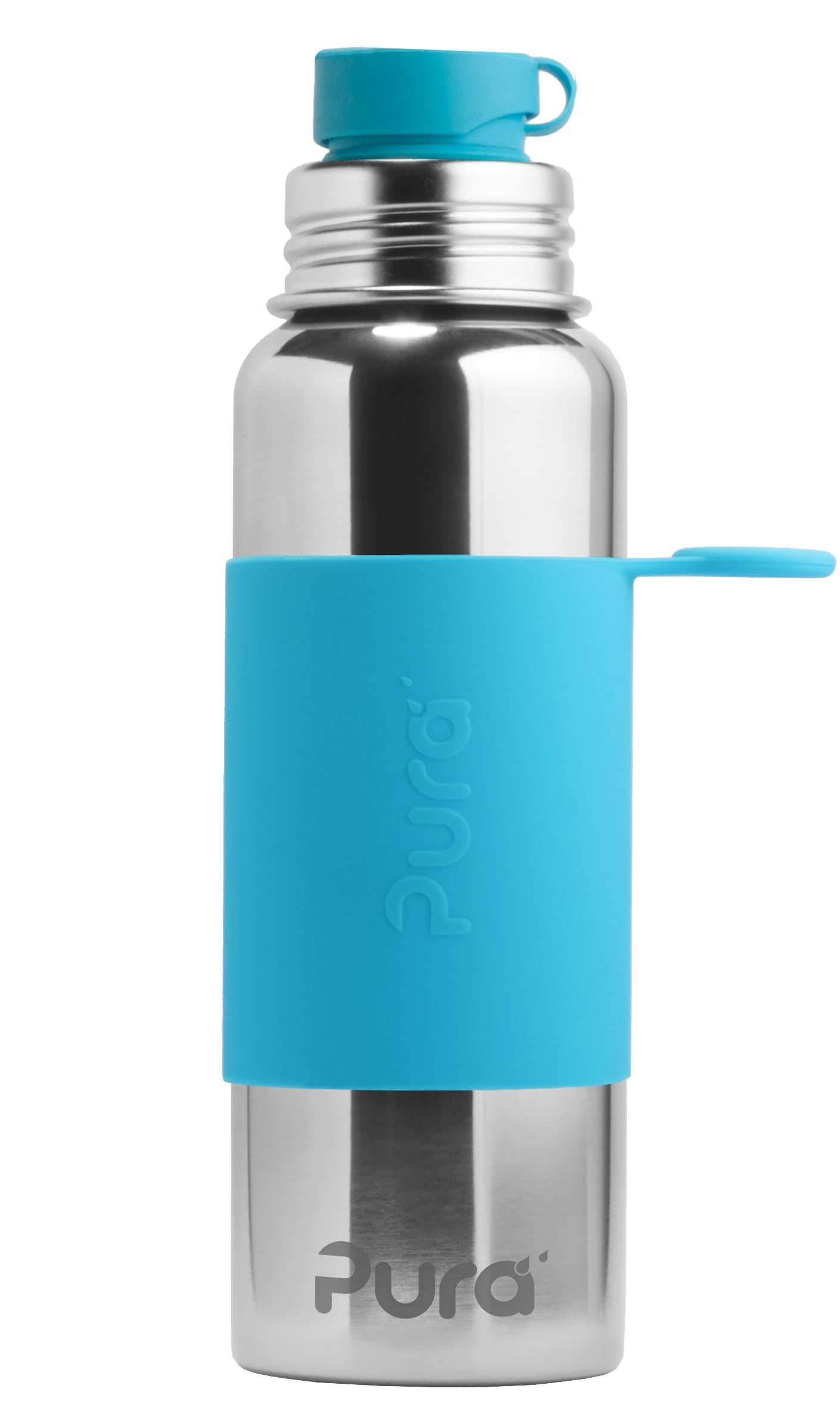 Pura Big Mouth Standard Stainless Steel - Sport Water Bottle w/Silicone Sleeve for Warm & Cold Drinks, Plastic-Free, MadeSafe Certified, Medical-Grade Silicone for Kids & Adults – Aqua, 28oz