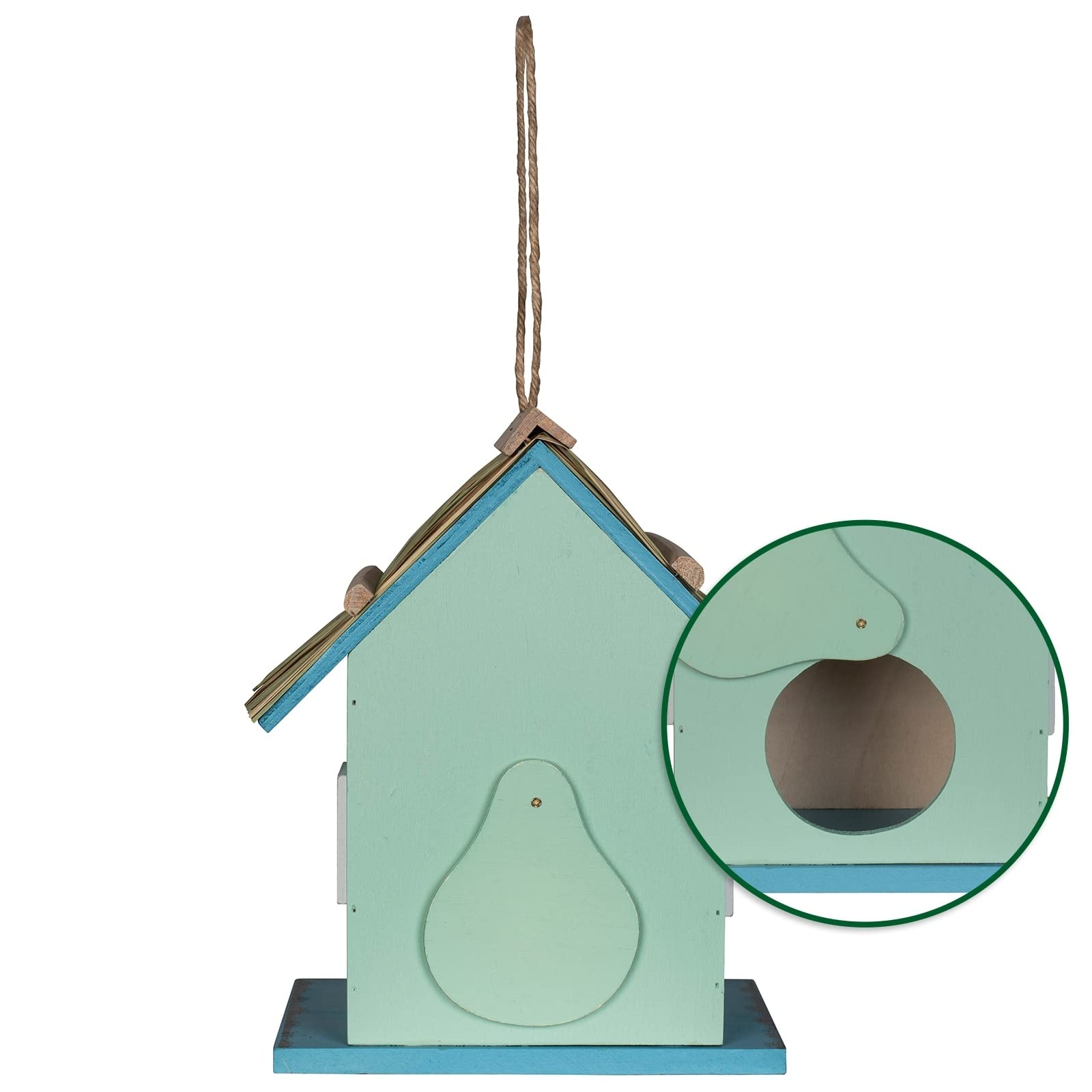 Casetta Per Uccelli Gardigo In Legno Con Tetto In Erba - Rifugio E Nido Per Cinciallegre E Fringuelli - Foto 4