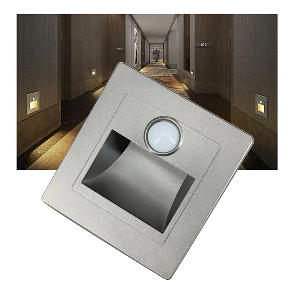 Opaeroo 4Pcs Motion Sensor Stair Lights 3W Recessed LED Step Light 3000K Indoor Stair Step Wall Lamp Staircase Bedroom Decoration 1Pcs Silver — image 1