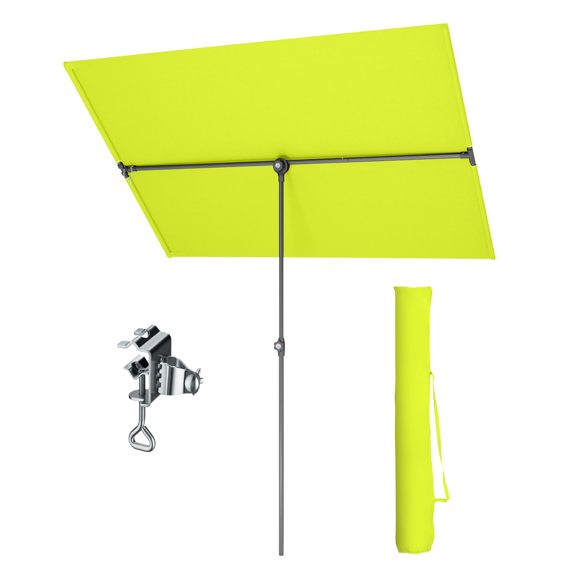 PHI VILLA 1.8x1.3m 360°Tilting Parasol with Cover & Clamp, Aluminum Height Adjustable Garden Parasols, Portable Patio Umbrella, Sun Shade UV50+ Protection for Balcony, Green