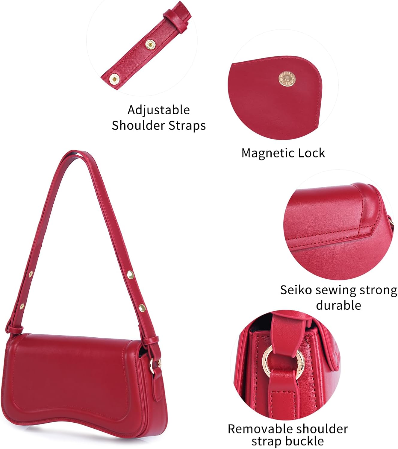 PU Leather Tote Bag for Women with 2 Removable Straps and Zipper Closure - Image 6