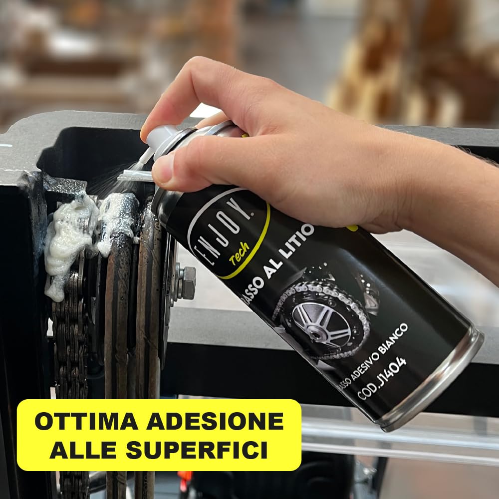 Enjoy Tech Grasso al Litio Spray 400ml, Lubrificante per Serrande, Cancelli e Cuscinetti Bici, Grasso Bianco Idrorepellente Anti-Ossidazione per Meccanica Auto e Casa, Professionale Made in Italy