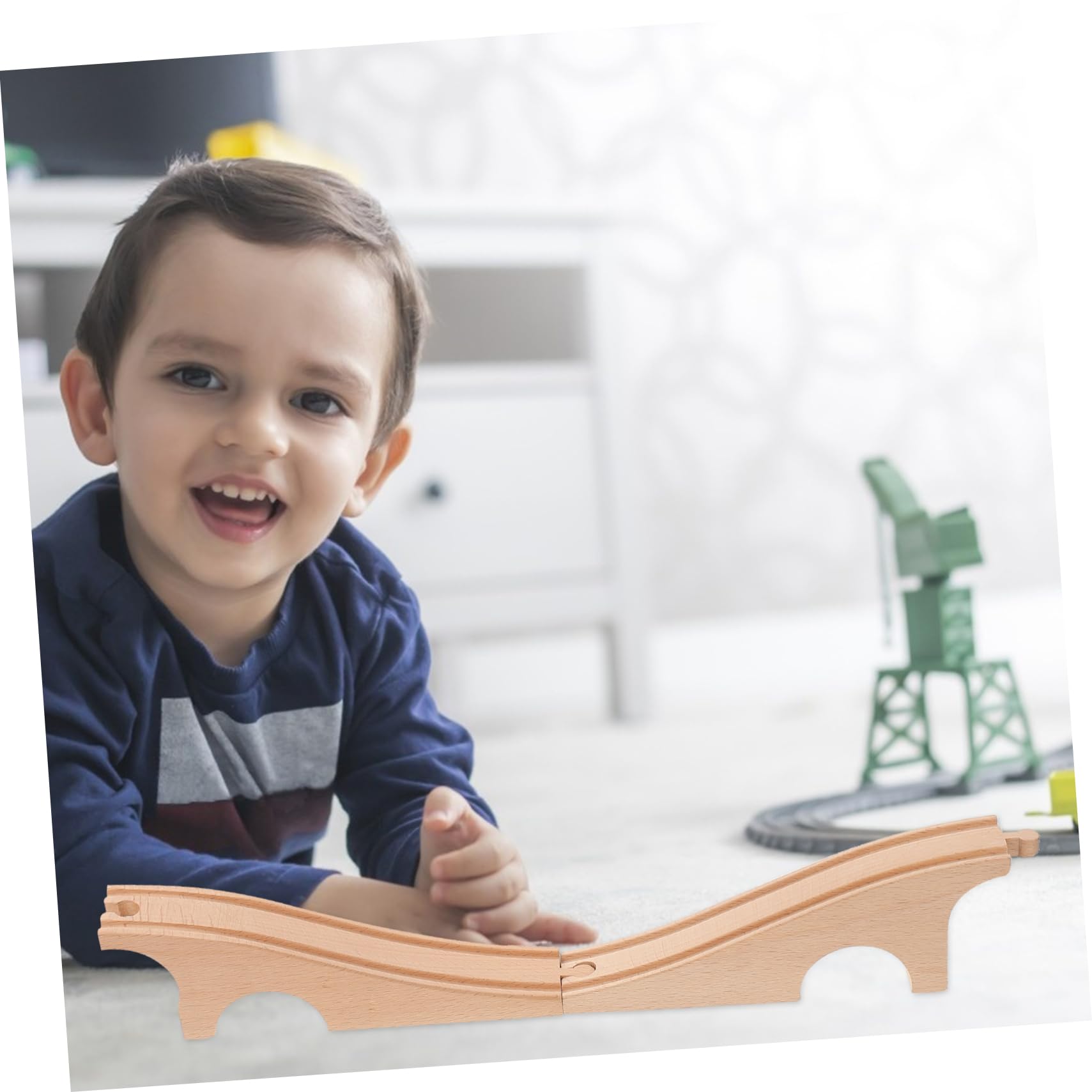 BESPORTBLE Accessoire de Pont Ferroviaire en Bois Beige pour Garçon et Filles, Facile à Assembler, Développement de L'imagination, Compatible Rails de Train en Bois