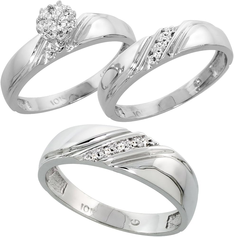 10k white gold trio wedding sets Clearance