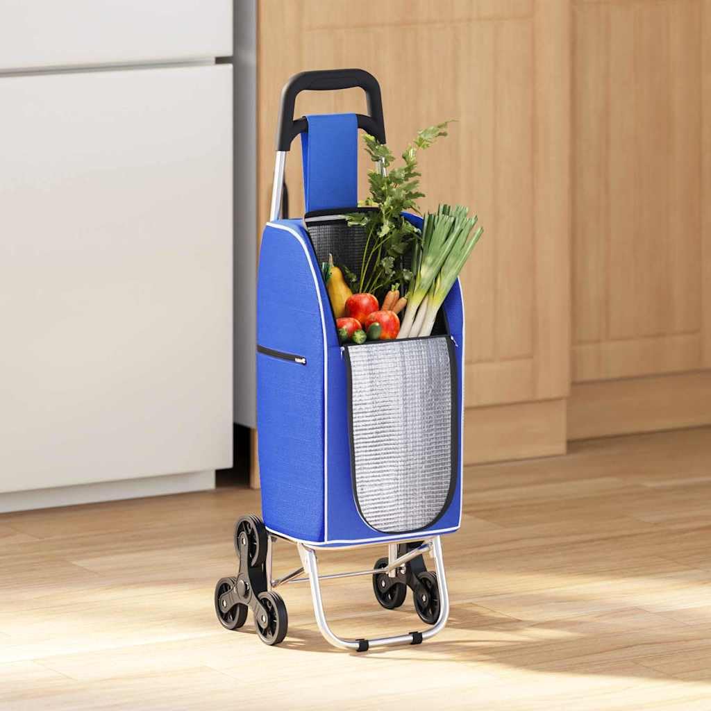 Carrello per la spesa blu in tessuto Oxford, 39,5 x 33 x 93 cm, pieghevole, con telaio in alluminio, robusto carrello per la spesa, per supermercato, mercato settimanale, riutilizzabile e