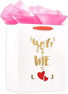 WaaHome You and Me Valentines Gift Bag with Handle 13''x10.5''x5.8'' Large Valentines Day Gift Bags with Tissue Paper for Her Him Girlfriend Boyfriend Wife Husband Women, Gift Bags for Valentines Anniversary Wedding Bridal Showers