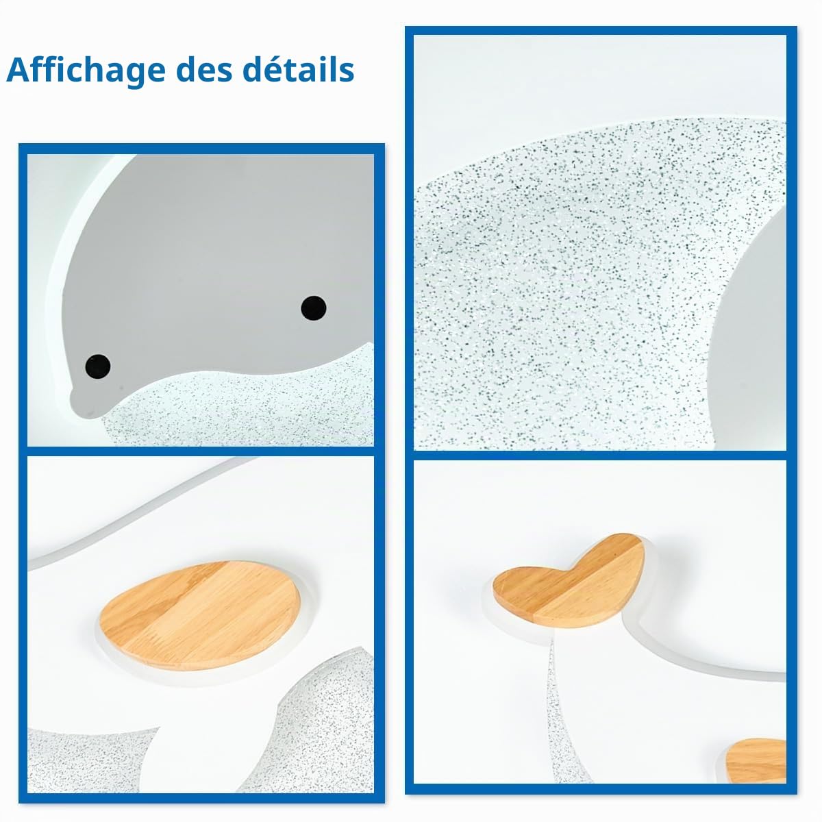 Plafonnier Chambre Enfant,Forme Dauphin Plafonnier Led Grain Blanc Et De Bois Cuisine Lampe,Dimmable Avec ContrôLe,28W Decoration Luminaires IntéRieur Pour Salon,50 * 34Cm