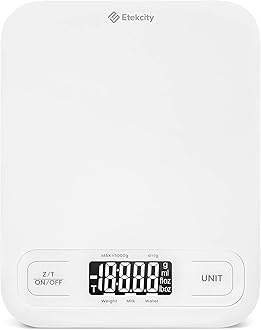 Etekcity Food Kitchen Scale, Digital Grams and Ounces for Weight Loss, Baking, Cooking, Keto and Meal Prep, LCD Display, Medium, White