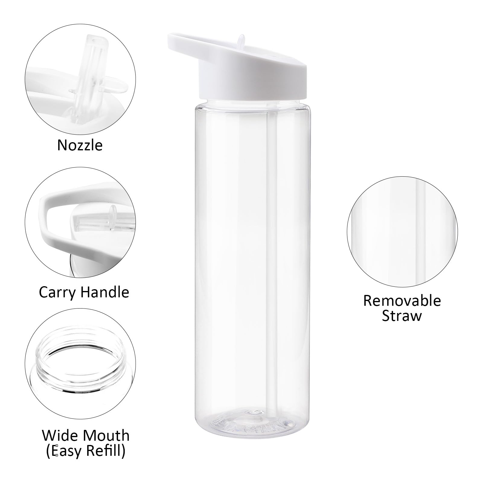 DAWRIS Leak-Proof Sports Water Bottles,BPA Free 700 ml Sports Water Bottle with Straw & Brush,Gym Water Bottle,Leak Proof Re-Usable Flip Top Drinks Bottles,Sports Flask for Gym, School,Outdoor,Sports - Image 3