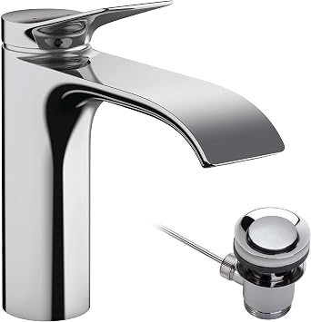 hansgrohe Vivenis Lavabo Armatürü, Çıkışlı Banyo Musluğu Yükseklik 110 mm, Çekme Çubuklu, Banyo Armatürü Su Tasarruflu, Krom [Enerji Sınıfı A]