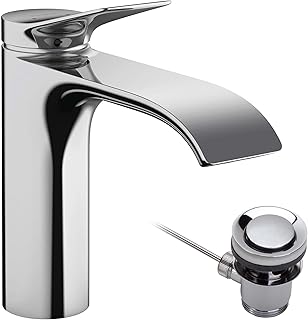 hansgrohe Vivenis - grifo lavabo con vaciador automático, grifo monomando lavabo 110 mm, mezclador monomando lavabo ahorro de agua (EcoSmart), cromo, 75020000