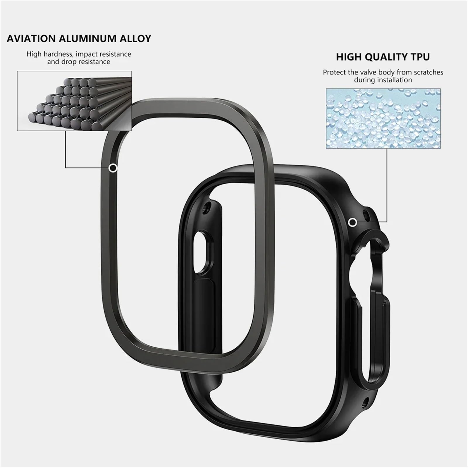 CZKE 2-in-1-Schutzhülle aus Aluminiumlegierung und TPU für Apple Watch, 49 mm, 45 mm, 41 mm, Metallschutz für iWatch Ultra 2, Serie 9, 8, 7, 44 mm, Grau