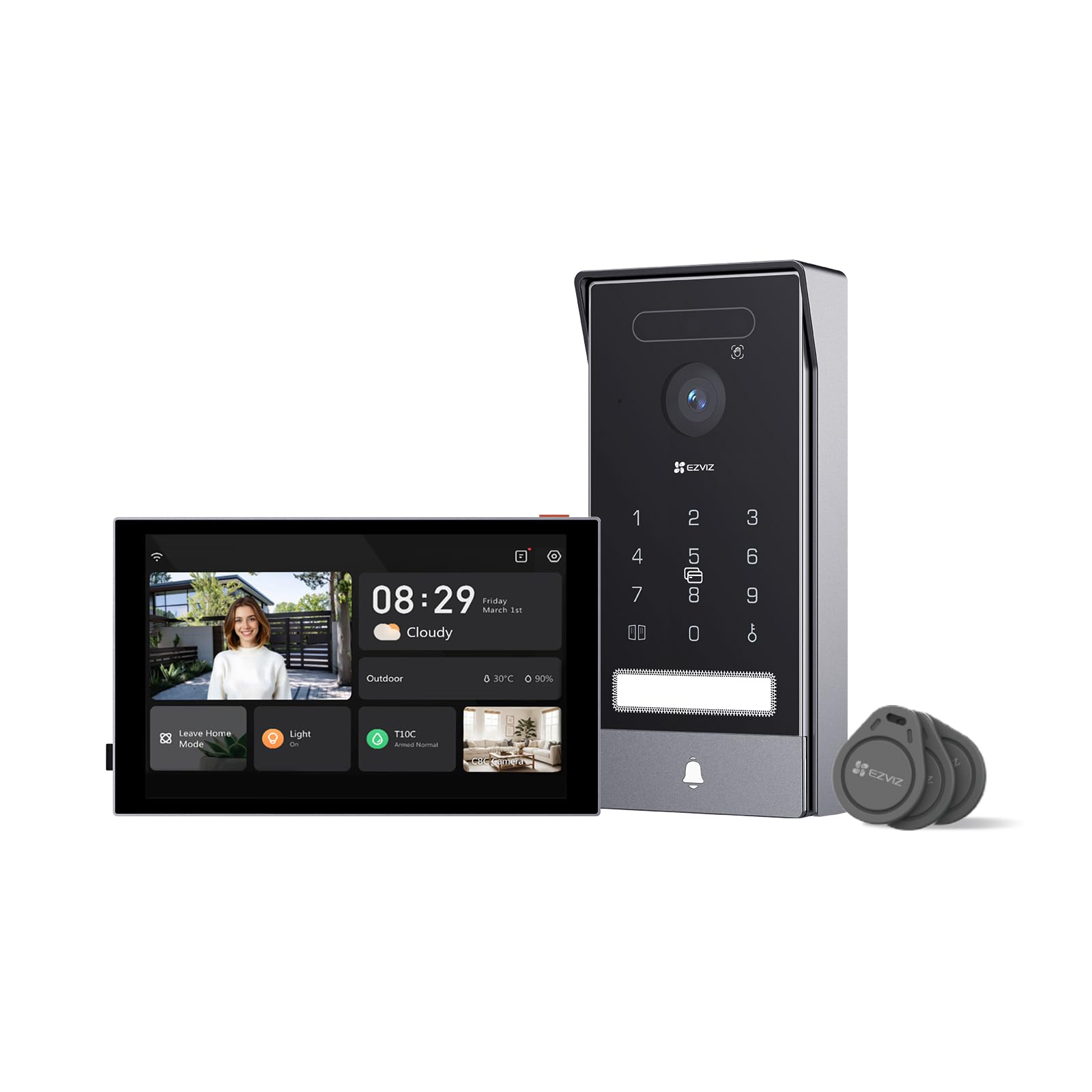 EZVIZ 4K Türsprechanlage mit Türöffner und 8" Touchscreen-Monitor, 2 Draht Bus, Türklingel mit Kamera, Handflächen-/Gesichtserkennung, APP/Card/Passwort Unlock, Farbnachtsicht, Wasserdicht, HP7 Pro