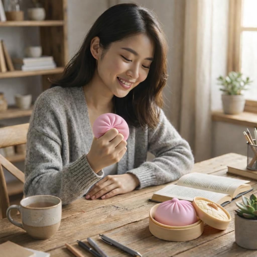 Gaint Dumpling Squishy Box Bao Bun Squishy Dumpling Squeeze Stress Balls Fidget Sensory Toys Easter Basket Stuffers for Kids Adults Boys Girls-Pink