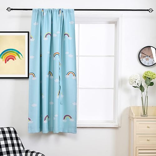 Miniatura 4 de ATGRTREE Cortina de dibujos animados con diseño de arco iris, para oscurecer la habitación, opaca, ajustable, cortina para barra de cortina para