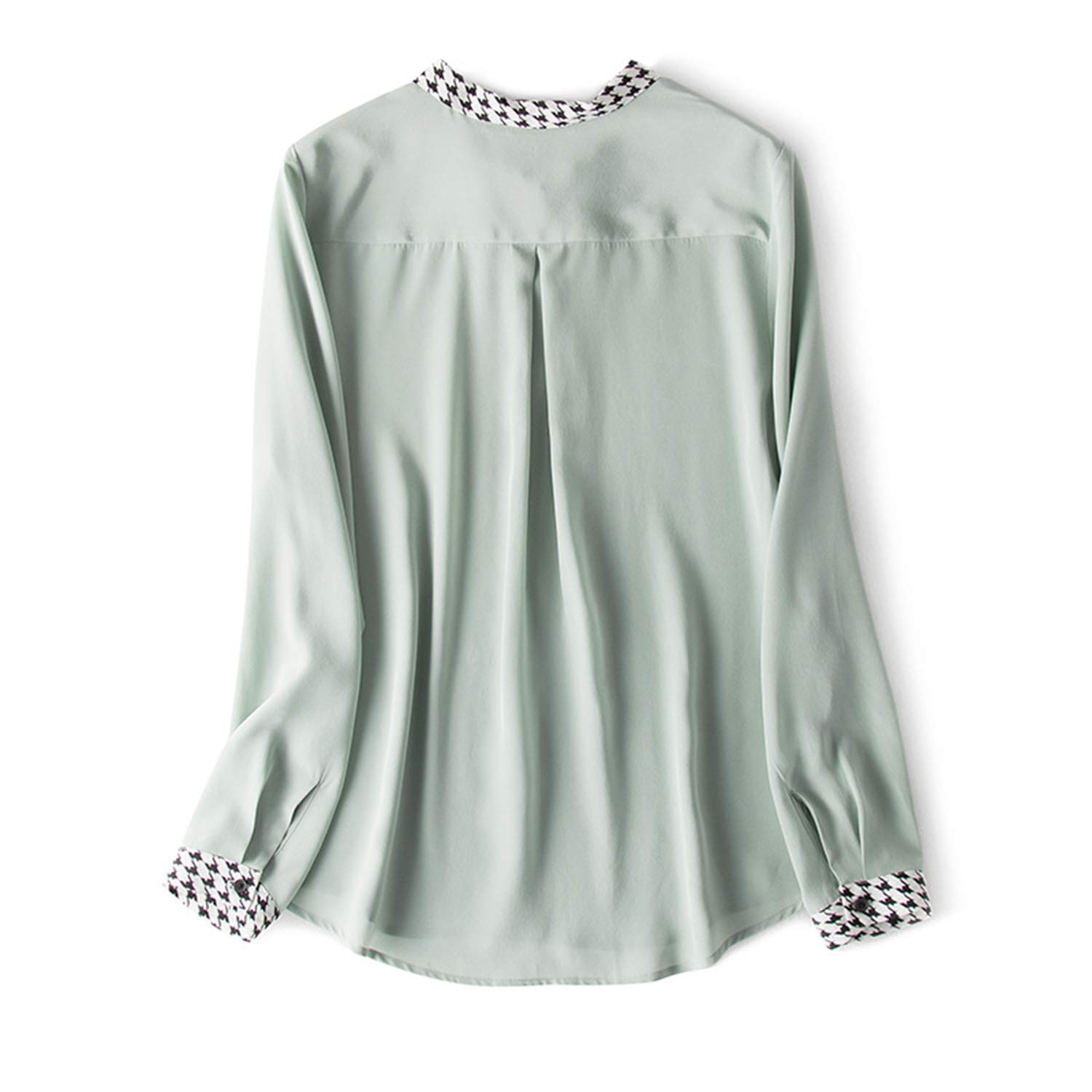 Camicia Basic A Manica Lunga, Top in Seta Verde Chiaro da Donna, Blusa A Molle